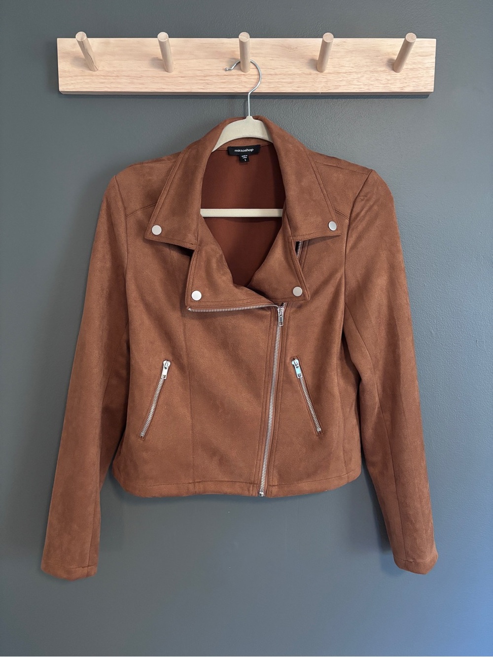 mittoshop Women's Brown Faux-Suede Moto Jacket
